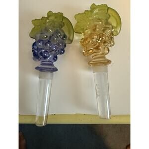 Mikasa Crystal Glass Wine Purple & Yellow Grapes Bottle Stopper (set of 2)